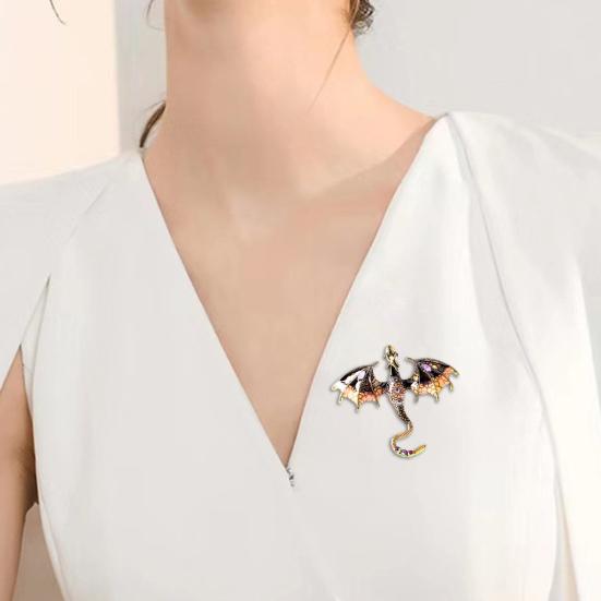 Vintage Oil-Dripping Flying Dragon Brooch Rhinestone Cartoon Enamel Animal Shape Hat