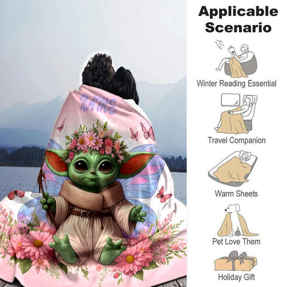Customiz Name Personality Yoda Blanket Soft &Warm Sofa Office Bed Travel Lunch Break Blanket, Gift Suitable All Seasons