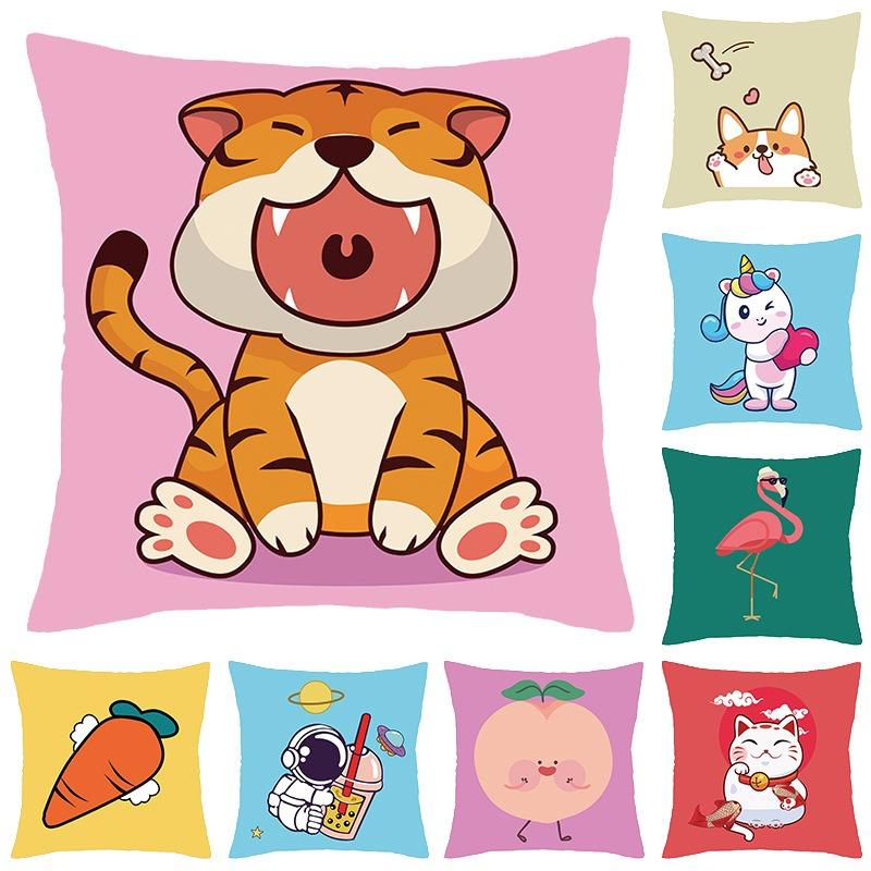 Juste De Coussin De Luxe Avec Imprimé Animal De Dessin Animé, Petit Tigre Mignon, Taie D'oreiller, Décoration D'intérieur, Bureau, Canapé, Voiture