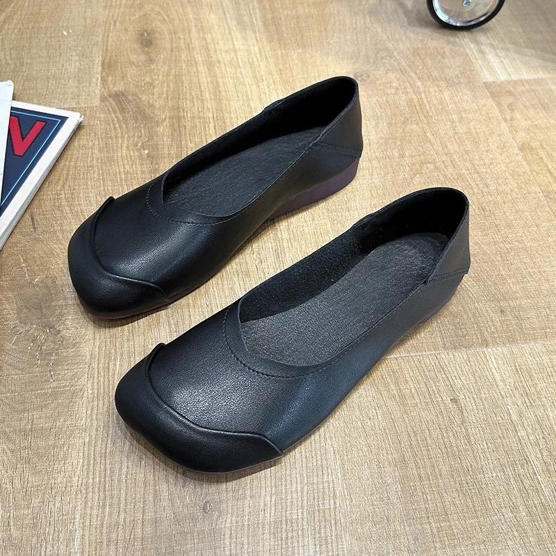2024 Новые популярные весенние и осенние модные однотонные туфли с квадратным носком, удобные, неглубокие, без застежек, универсальные женские туфли