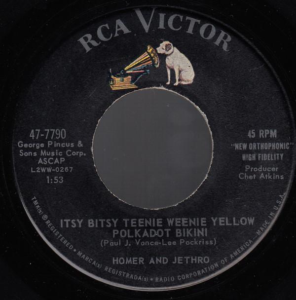 7-дюймовая пластинка HOMER JETHRO Itsy Bitsy Teenie Weenie Yellow Pol 477790 RCA Victor 1960 США Поп Б/у