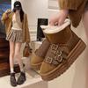 Snow Boots Women's 2025 Thickened Wool Belt Buckle Thick-soled Heightening Locomotive Short Boots
