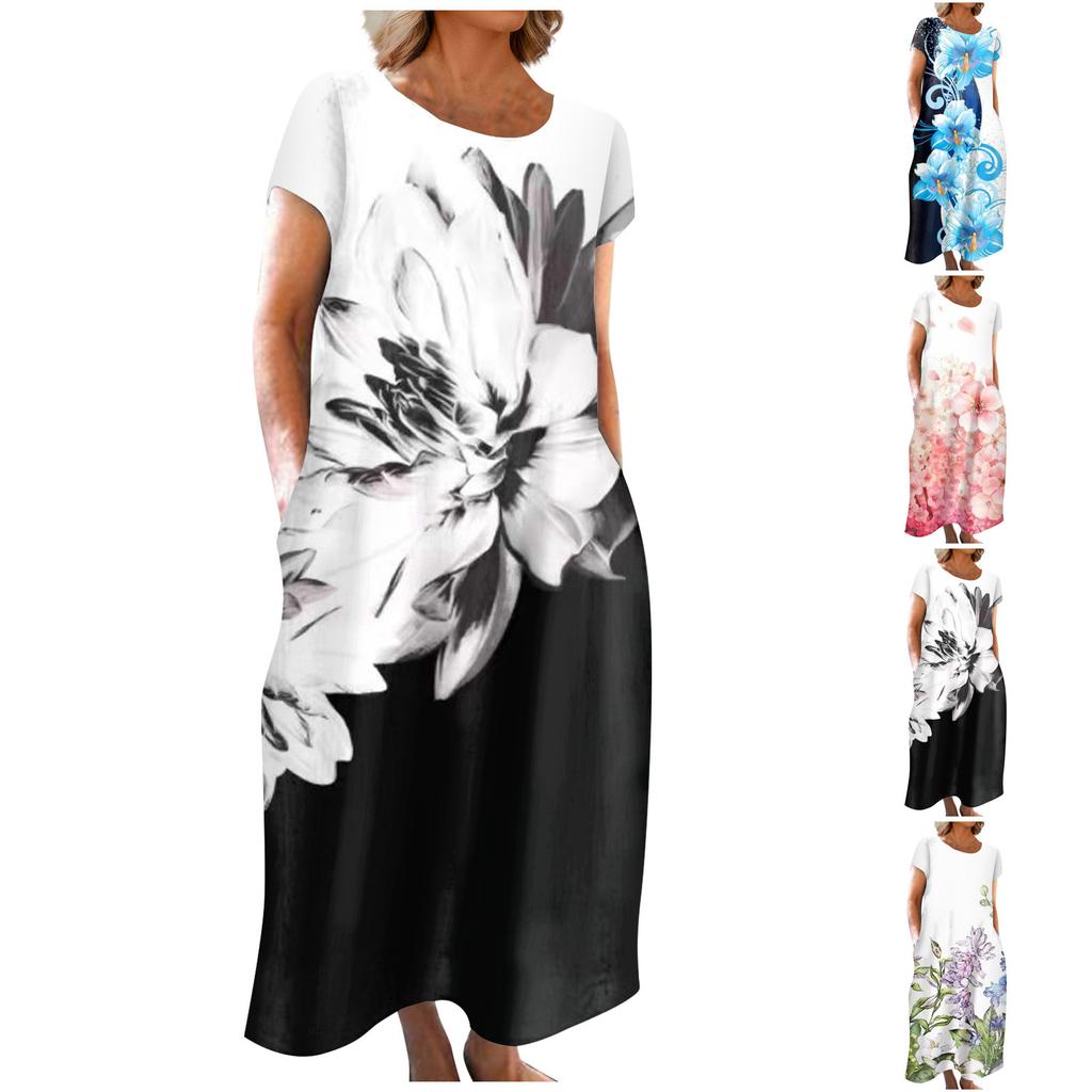 Fashion Women's Summer Round Neck Casual Fashion Printed Pullover Short Sleeve  Dress