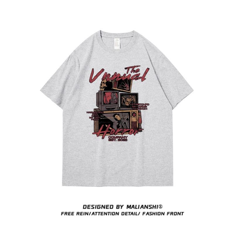 Женская футболка свободного кроя 2025 года из хлопка в стиле хип-хоп с рисунком из мультфильмов