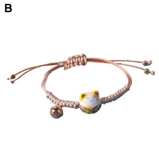 Браслет на запястье, керамический декор в виде кошки, маленький колокольчик, ручная работа, регулируемый, декоративный, темпераментный, плетеный, веревочный, подвески, браслет-шнурок для повседневной жизни