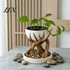 Creative Home Office Decor 3D Printed Tree Root Planter, Bionic Wood Textured Flower Pot with Trunk Plant Drainage Hole, Succulent Container