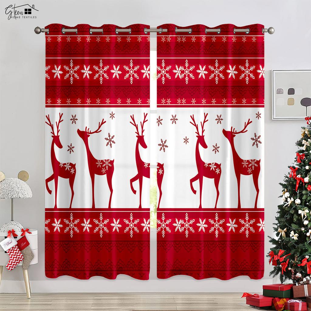 Christmas Decoration Curtain Christmas Tree Christmas Hat Gift Elk Snowflakes New Year Festival 3d Printing Easy To Wash Curtain