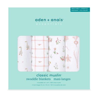 Aden + anais essentials Пеленки, Набор из 4 штук, Дизайн Country Floral, Муслиновый хлопок, Марля, Для новорожденных, Подарок для малыша, SWADAEESWC40031
