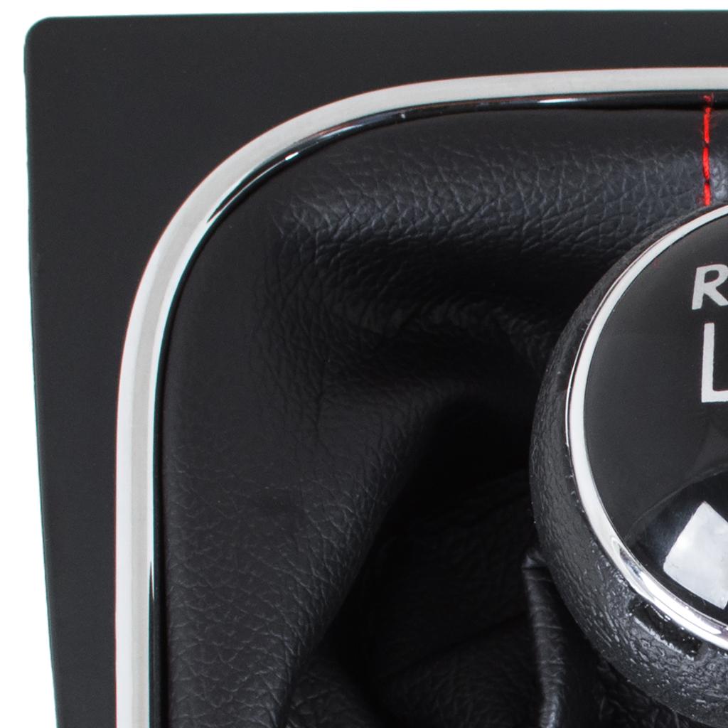 Vw Golf V 03-08 Gear Shift Knob + Black Gaiter With Red Thread And Chrome Frame 5 Speed