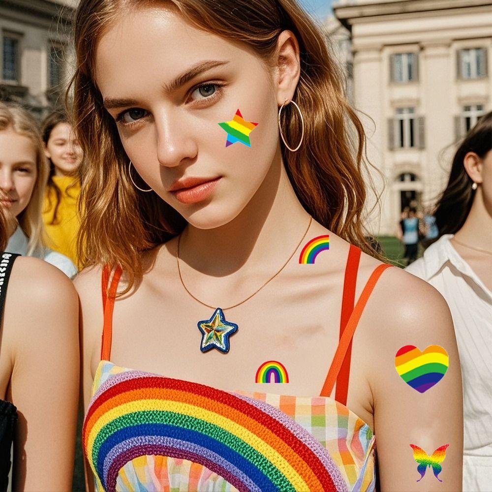 18Pcs Waterproof Rainbow Tattoo Stickers Colorful Temporary Tattoo Stickers Party Gifts