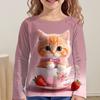 Children's Cartoon Cat 3D Digital Printing Girl Fashion Trend Round Neck Long Sleeved T-shirt