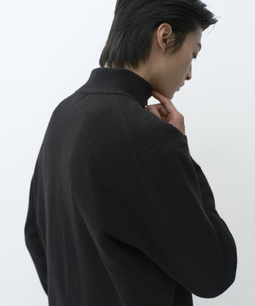 MUSINSA STANDARD [Victoria Wool] Minimal Ribbed Quarter Zip Sweater [Black]