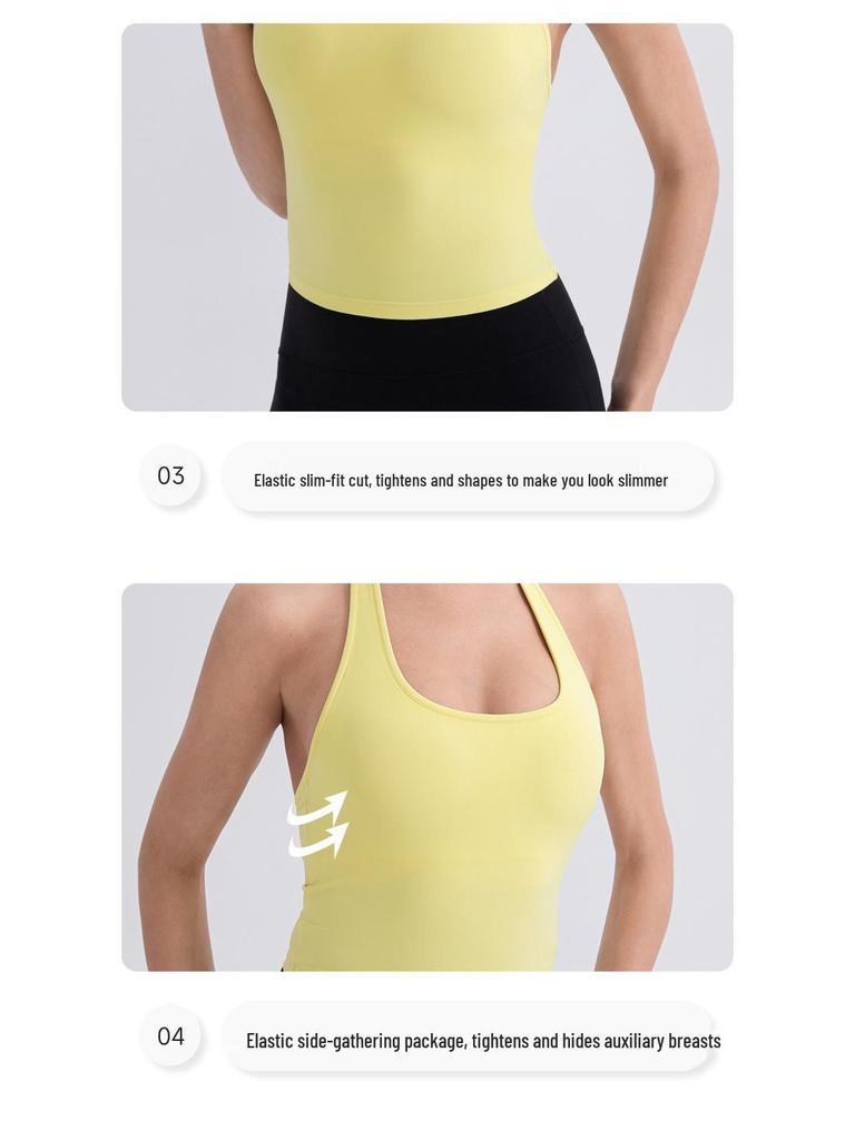 Женский майка для йоги с вырезом на шее и вставными чашечками - Телесный, Сексуальная спинка Стиль 52167