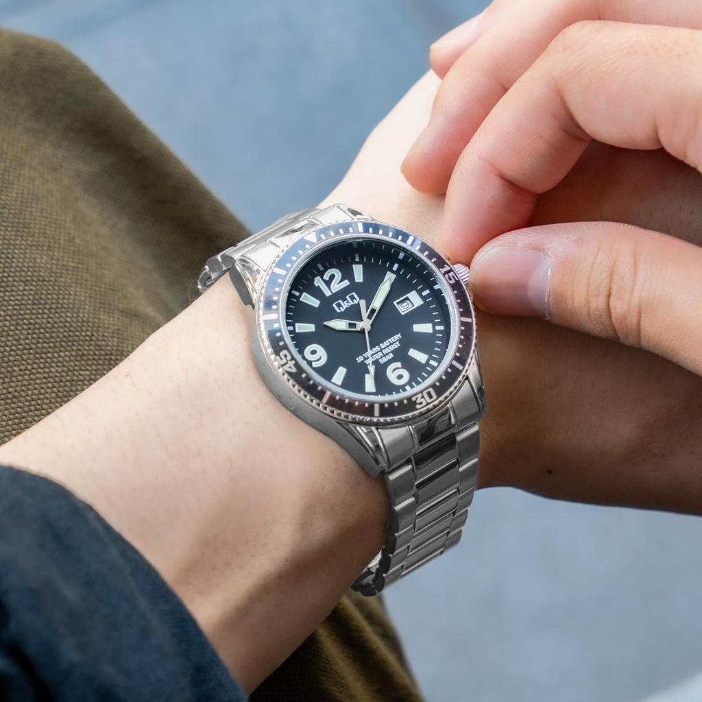 Citizen Аналоговые Батарейные Дата Металл Черный Q&Q Мужские Часы, Срок службы 10 лет, Водонепроницаемые, Дисплей, Ремешок, A24A-001PK,