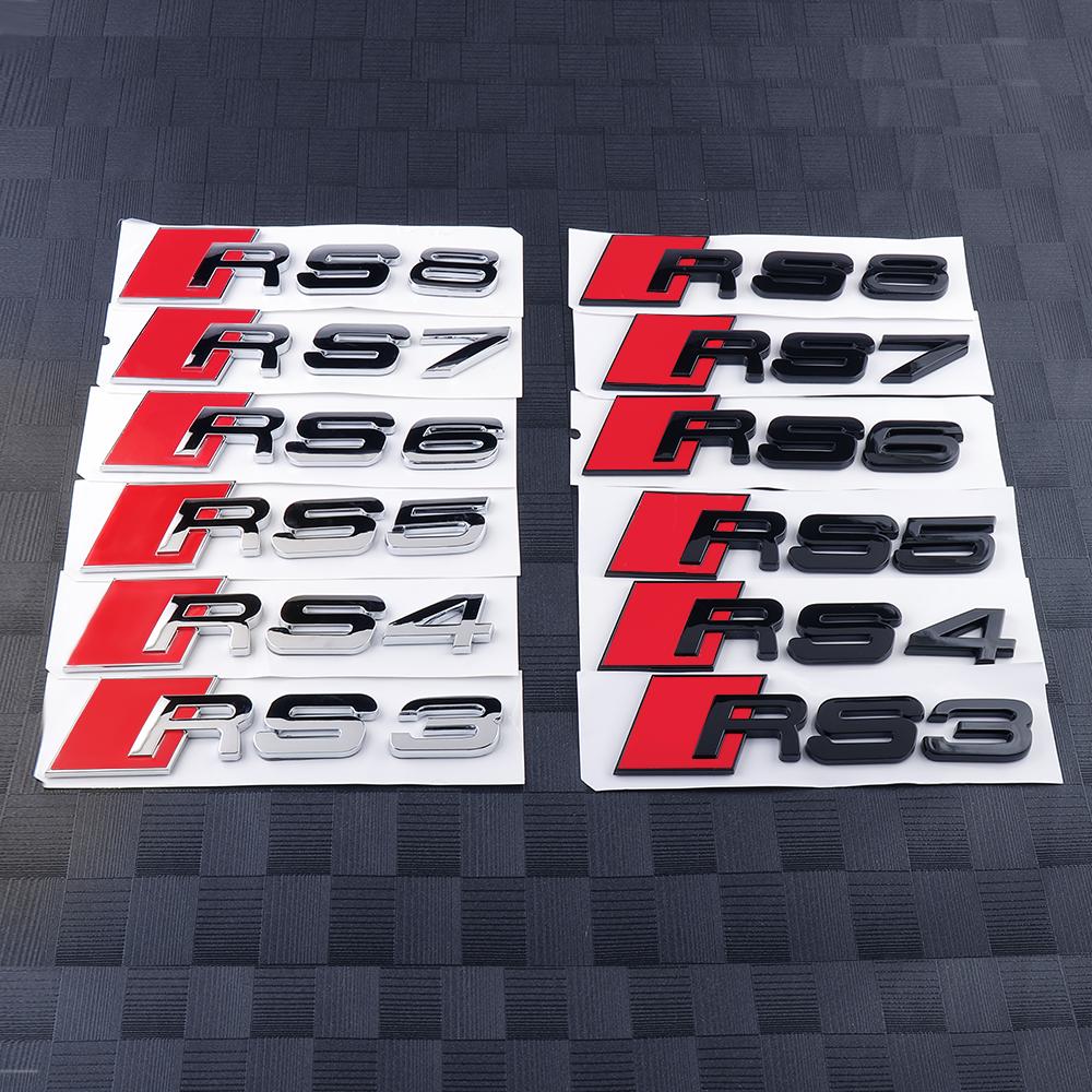 3D ABS RS3 RS4 RS5 RS6 RS7 RS8 Emblem Car Body Rear Trunk Decoration Stickers Accessories For Audi A4 A6 C7 8V B6 B7 Q7 B8 A3 8P