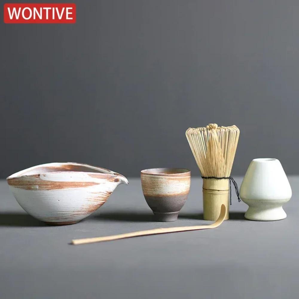 3/4 шт. Ручной работы Домашний Легко моющийся Набор для чая Матча Инструмент Подставка Набор Чаша Венчик Совок Подарок Церемония Традиционные Японские Аксессуары