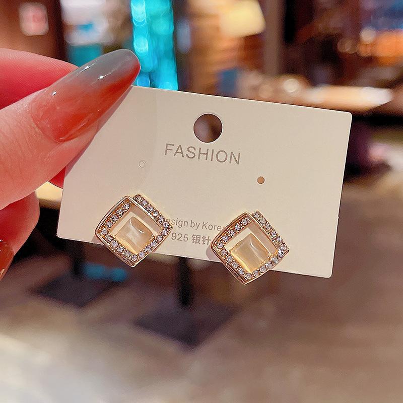 S925 silver needle opal stud earrings femininity geometric love premium earrings ins style Korean earrings collection