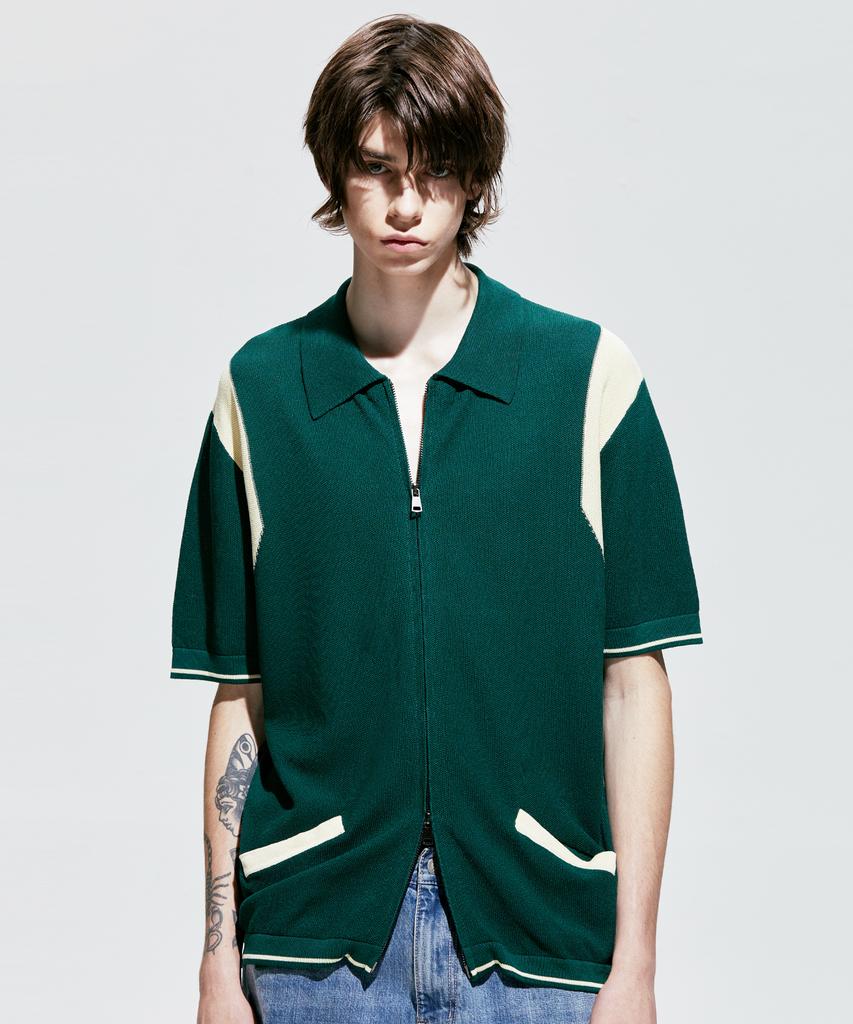 SSY Varsity Summer Half Knit Zip-Up Green