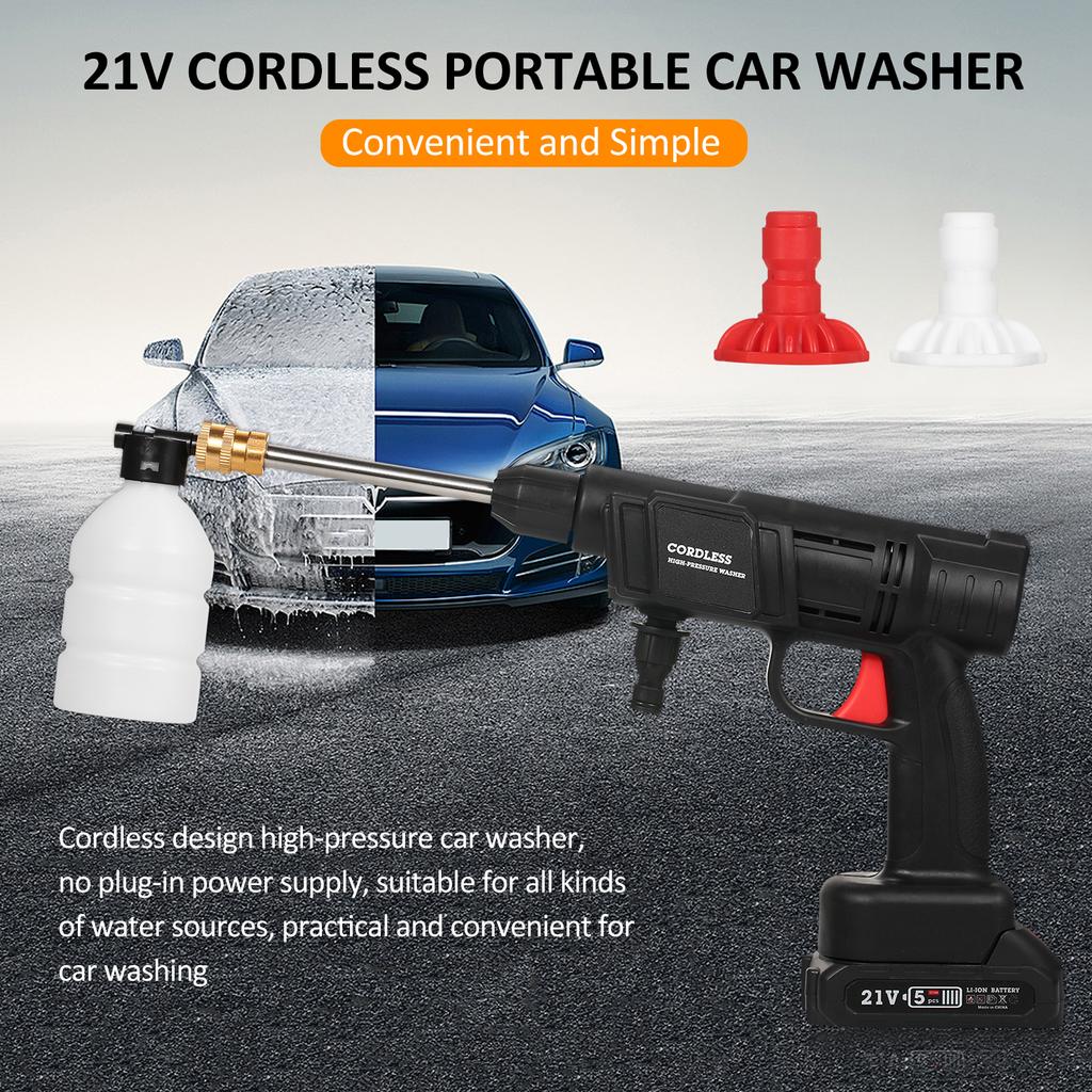 21V Cordless Portable Car Washer Electric High Pressure Cleaner 24.5Bar Car Washing Plant Watering