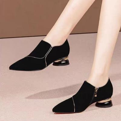 Сексуальные замшевые туфли с острым носком на среднем каблуке, элегантные туфли на толстой подошве, тренд 2025 года, модные туфли на каблуках для вечеринок, платье, женские туфли