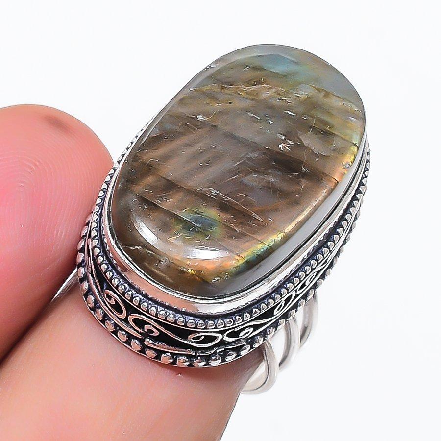 Labradorite Gemstone 925 Sterling Silver Jewelry Ring Size 8