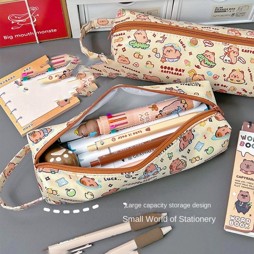 Canvas Capybara Pencil Pouch Durable Cartoon Pencil Bag Large Capacity Pencil Bag  Cosmetic Bag