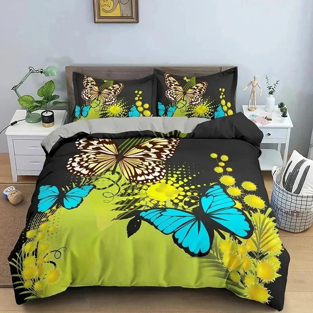 3D Печать Бабочка Ромашка Комплект Постельного Белья Односпальный Твин Двуспальный Queen King Cal King Размер Кровать Комплект Постельного Белья