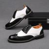 Fashion Fashion New Men's Black White Mixed Patent Leather Oxford Flats Brogues Shoes Male Homecoming Wedding Dress Zapatillas Hombre