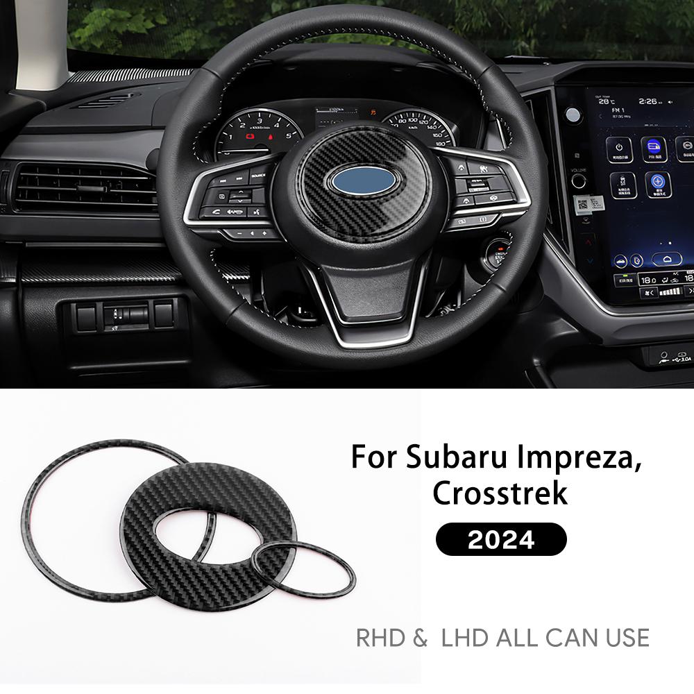 Real Soft Carbon Fiber 3PCS Sticker For Subaru Crosstrek Impreza 2024 Car Steering Wheel Center Interior LHD RHD Accessories.