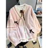 Sweet Bow Knitted Cardigans Y2k Aesthetic All Match Contrast Color Coats Fashion Single Breasted Women Kawaii JK Sweaters Jumper