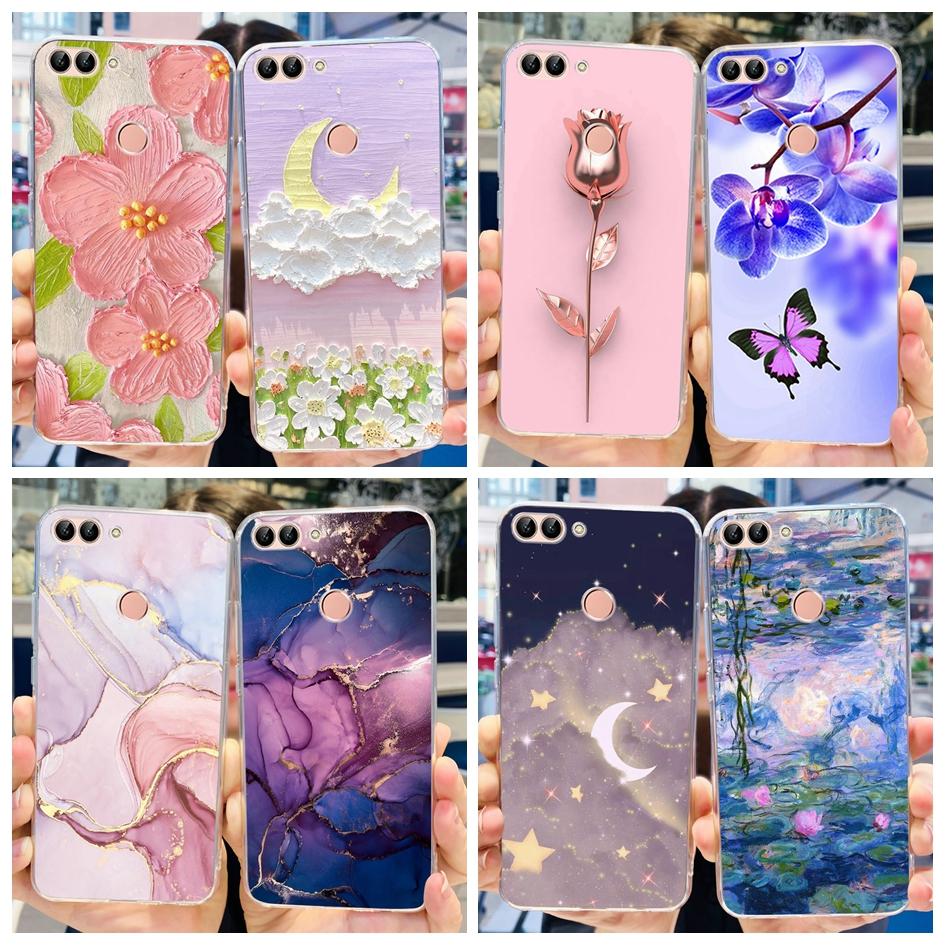 For Huawei P Smart Case FIG-LX1 FIG-LX2 FIG-LX3 Back Cover Fashion Flower Marble Clear Silicone Soft Funda For PSmart 2018 Coque
