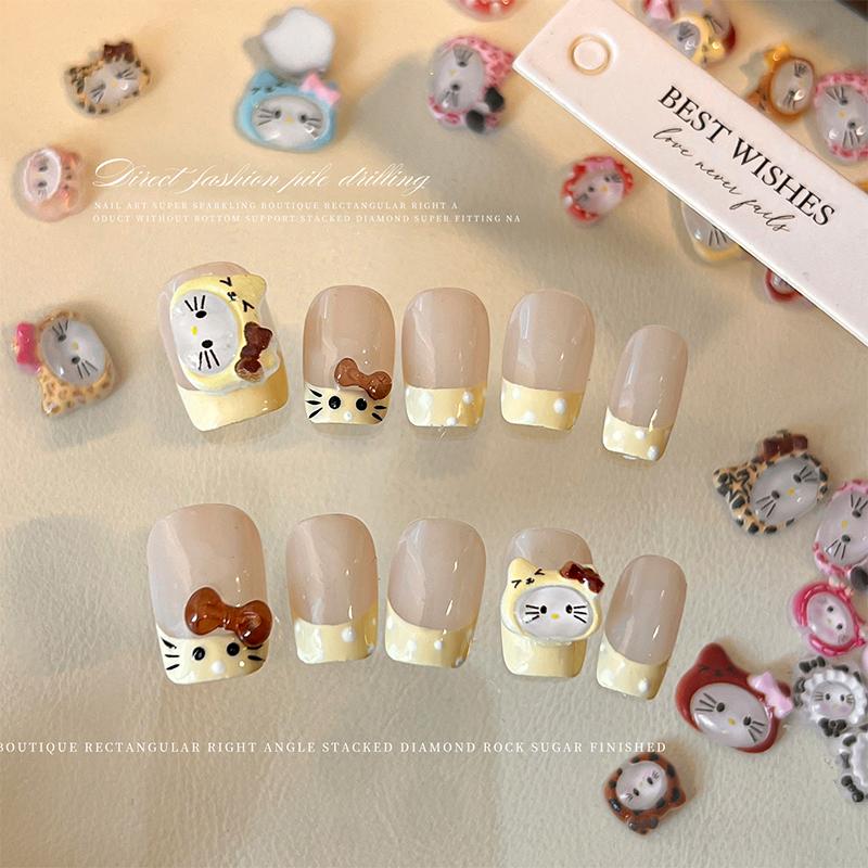 10 шт./пакет 3D Мультяшные Шармы для ногтей Hello Kitty Смешанная смола Котенок Китти с бантом Украшение для нейл-арта Кавайный Блестящий Kt Деталь для ногтей