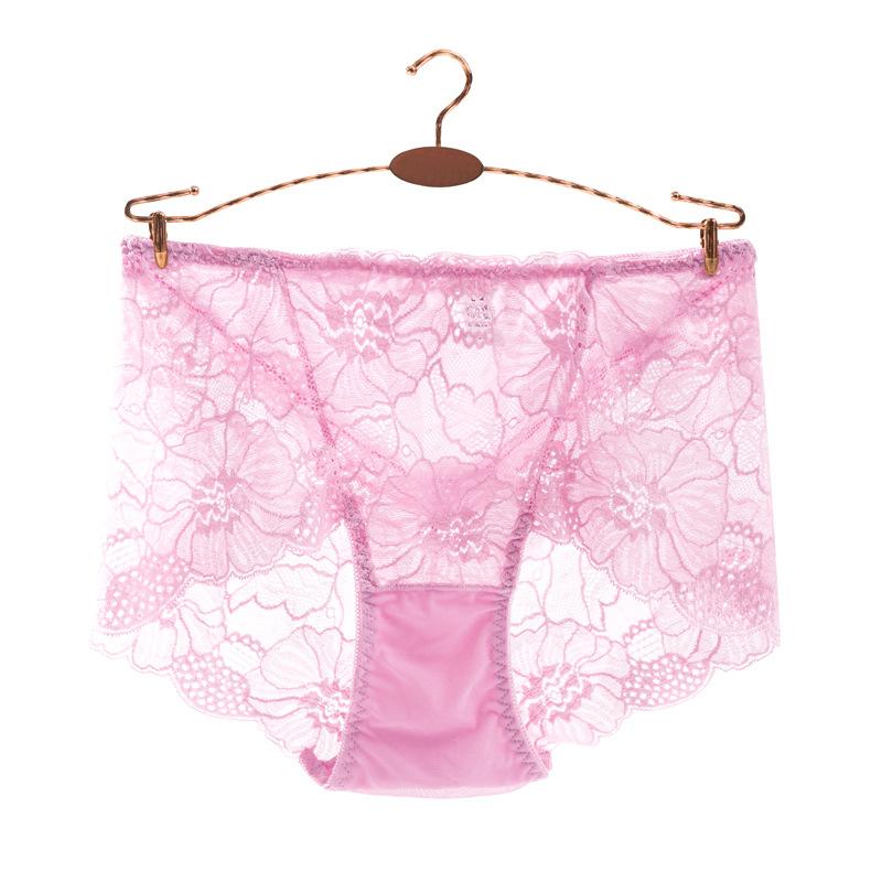 Lace Hollow Out Plus Fat Women's Mid Waist Triangle Pants Sexy Mesh Thin Breathable Cotton Underwear for Women