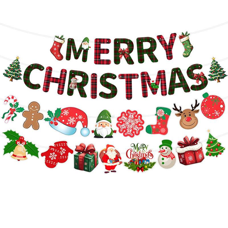 Cross-border Christmas letter flag banner paper Christmas latte flower flag hanging flag atmosphere decoration party decorations