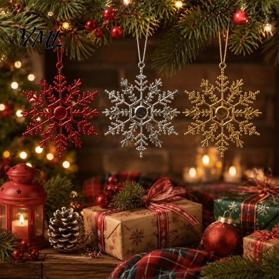 Lightweight Christmas Tree Snowflake Decor 3Pcs Snowflakes Ornaments, 10cm Glitter Hanging Plastic Holiday Home Decorations for Winter Wonderland