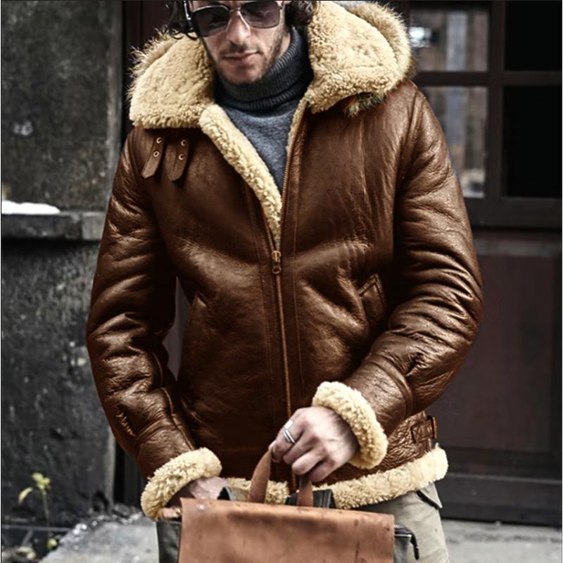 Мужское термопальто Fur All-in-one из искусственной кожи и овечьей шерсти
