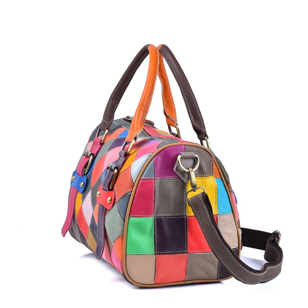 Colorful Cowhide Checkered Patchwork Women's Bags  Versatile Trend  Fashionable Crossbody Bags