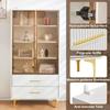 Glasvitrine LED-Lichtern, Weiß 2 Türen & 2 Schublade, Modern Bücherschrank verstellbaren Einlegeböden, Metallbeine, Wohnzimmer Büro Esszimmer