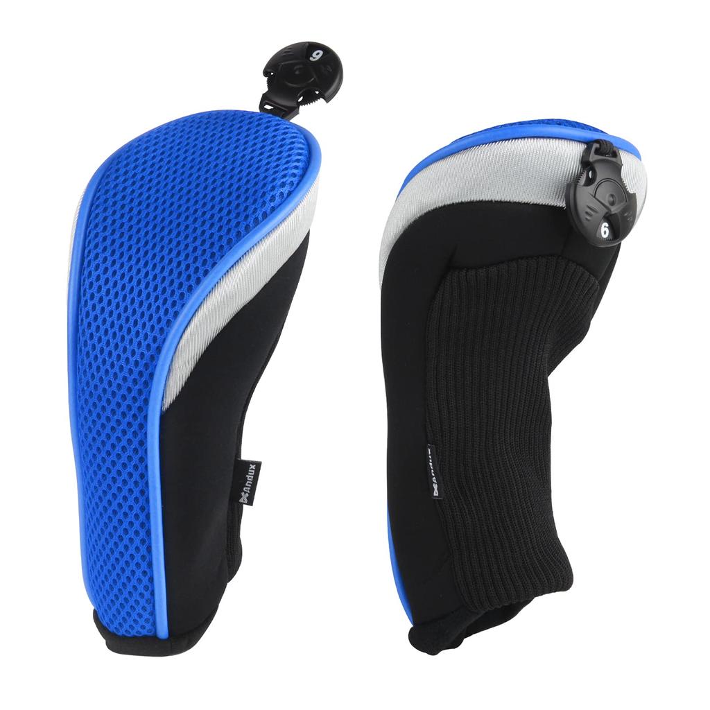 Andux Golf Гибридные чехлы для клюшек, набор из 2 штук со сменными номерными бирками (ЧерныйСиний)