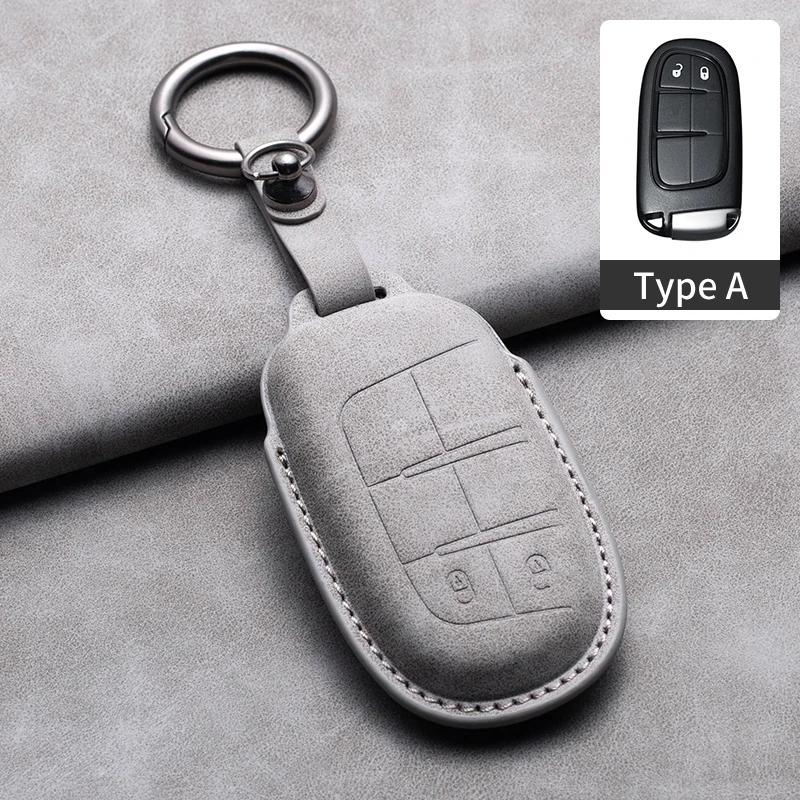 Leather Car Key Case Cover Shell For Jeep Chrysler 300 200 Dodge Charger Grand Cherokee Wrangler Compass Renegade For Fiat 500X