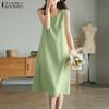 Женское повседневное однотонное летнее платье без рукавов с круглым вырезом