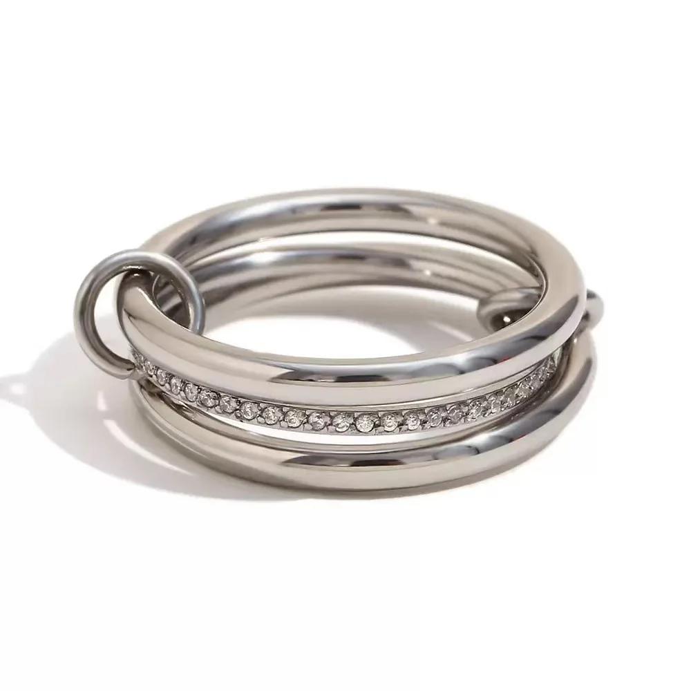 Luxury Cubic Zirconia Gold Plated Multilayer Connecting Rings Set for Women Mixed Color Stackable Finger Ring Jewelry