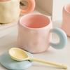 Ceramic Mug with Lid + Spoon Cute Female Office Coffee Cup Contrast Couple Household Water Cup