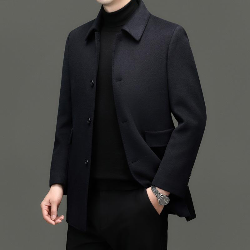 Men's Double-sided Cashmere Coat Mid-length Thickened Dad's Woolen Coat Middle-aged Removable Down Liner