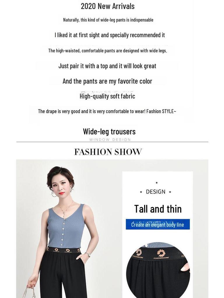 Women's High Waist Wide Leg Pants with Elastic Waist - Black, Loose Fit, Perfect for Spring and Summer