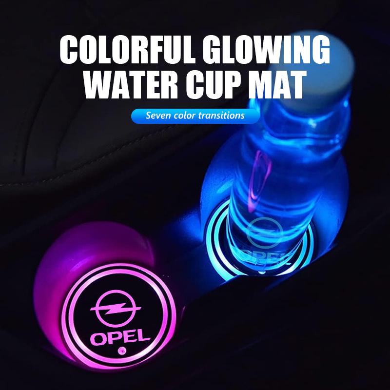 Colorful Water Cup Mat Ambient Light USB Charging Non-Slip Coaster For Opel Corsa Mokka Astra Cascada Adam Insignia Meriva