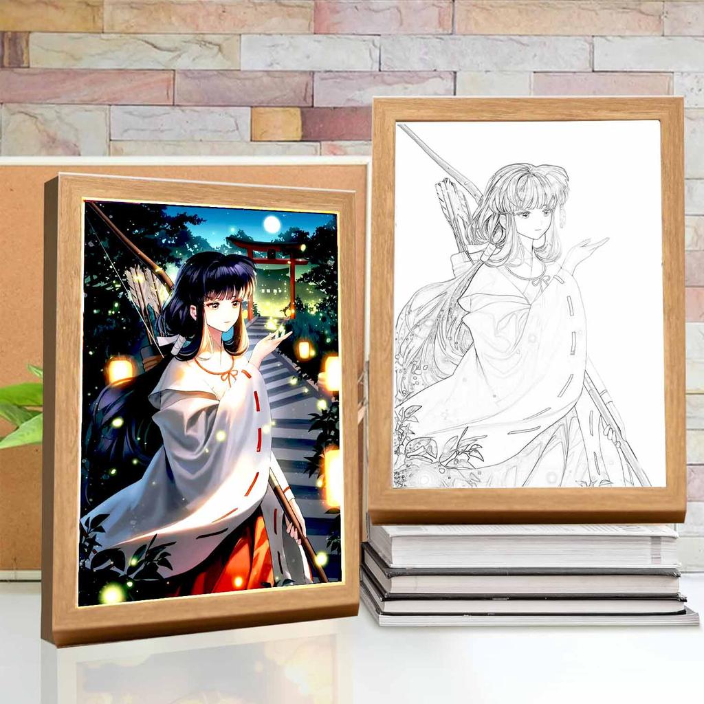 Anime Figure Inuyasha Light Painting Photo Frame Led Night Light Home Bedroom Bedside Table Decoration Christmas Gifts Moon Lamp