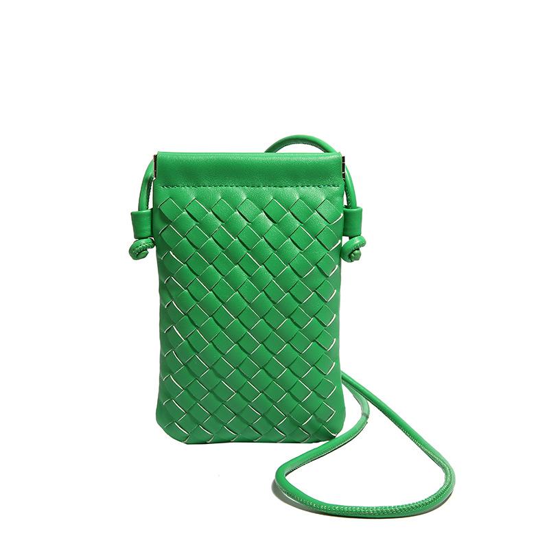 Fashionable Retro Phone Bag Woven Texture Mini Shoulder Crossbody Bag Casual Solid Color Change Storage Bag for Women