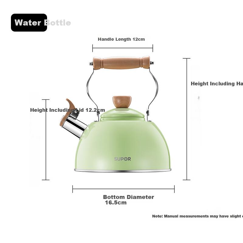SUPOR SUPOR Whistling Stainless Steel Kettle, Composite Bottom Magnetic Induction Water Boiler, 2.5L Green ES25TS01-G