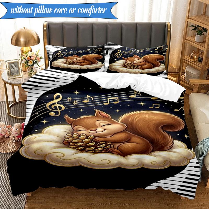3PCS Squirrel Dreams Under Moonlight Bedding Set,Including 1pc Duvet Cover And 2pcs Pillowcases Perfect for Bedroom, Dormitory, Fan Christmas gift